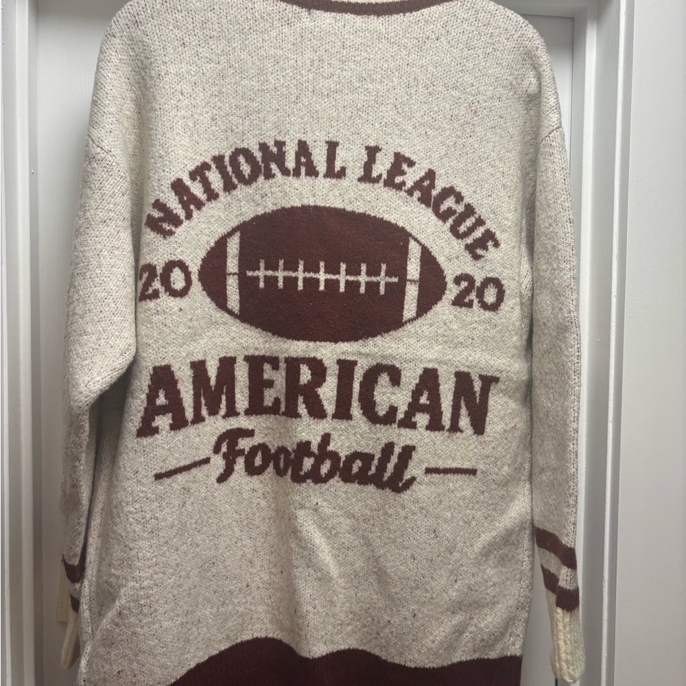 Anthropologie Flat White Game Day Football Cardigan Sweater | One Size NWT - Picture 6 of 10